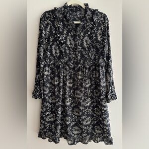 FLAWED The Kooples Rodeo Snake Print Silk Ruffle Dress, Black/Cream, Size Small
